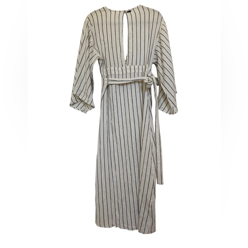 Billabong Striped Midi Wrap Dress Bell Sleeves V Neck Tie Waist Beach Vacation - Picture 4 of 14